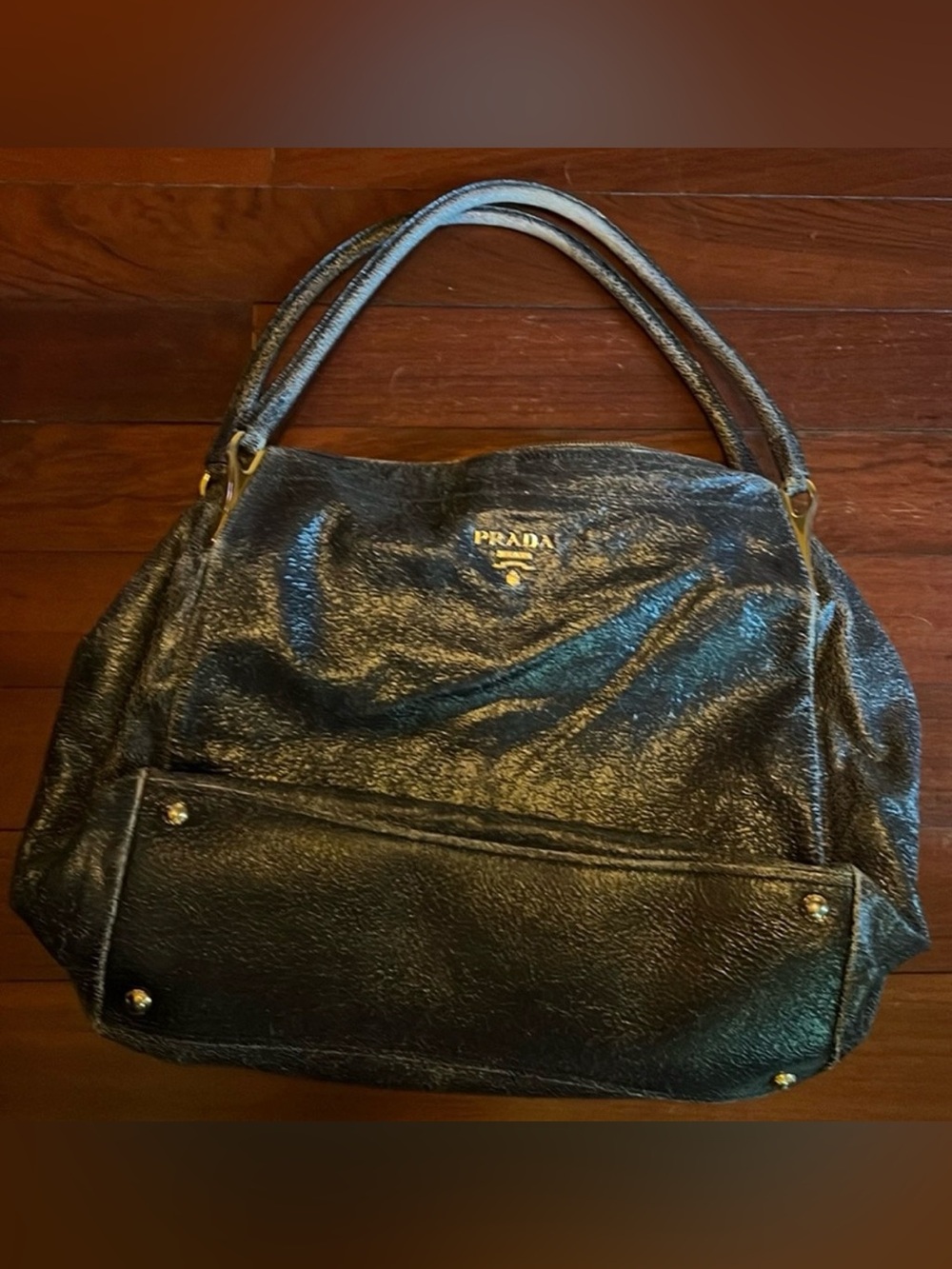 Vintage Prada Vitello Daino Hobo Shoulder Bag Black Gold Hardware - AS IS